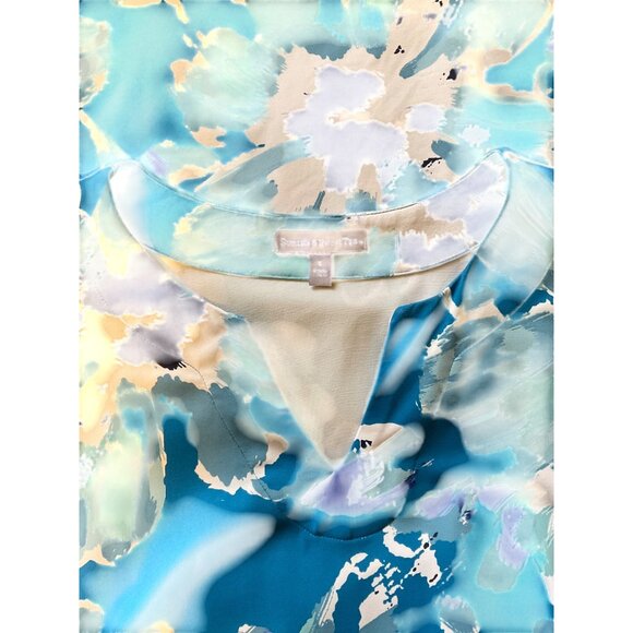 Sunsets & Sweet Tea Aqua Blue Floral Short Sleeve Knee-Length V-Neck Dress - Wom - Picture 4 of 4